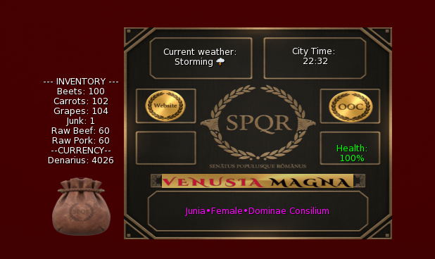 The Venusia Magna Second Life Roleplay HUD Interface