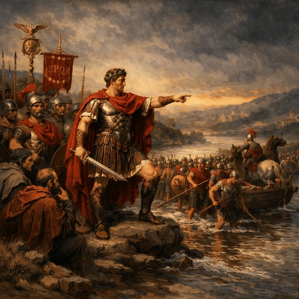 Julius Caesar crossing the Rubicon with his army