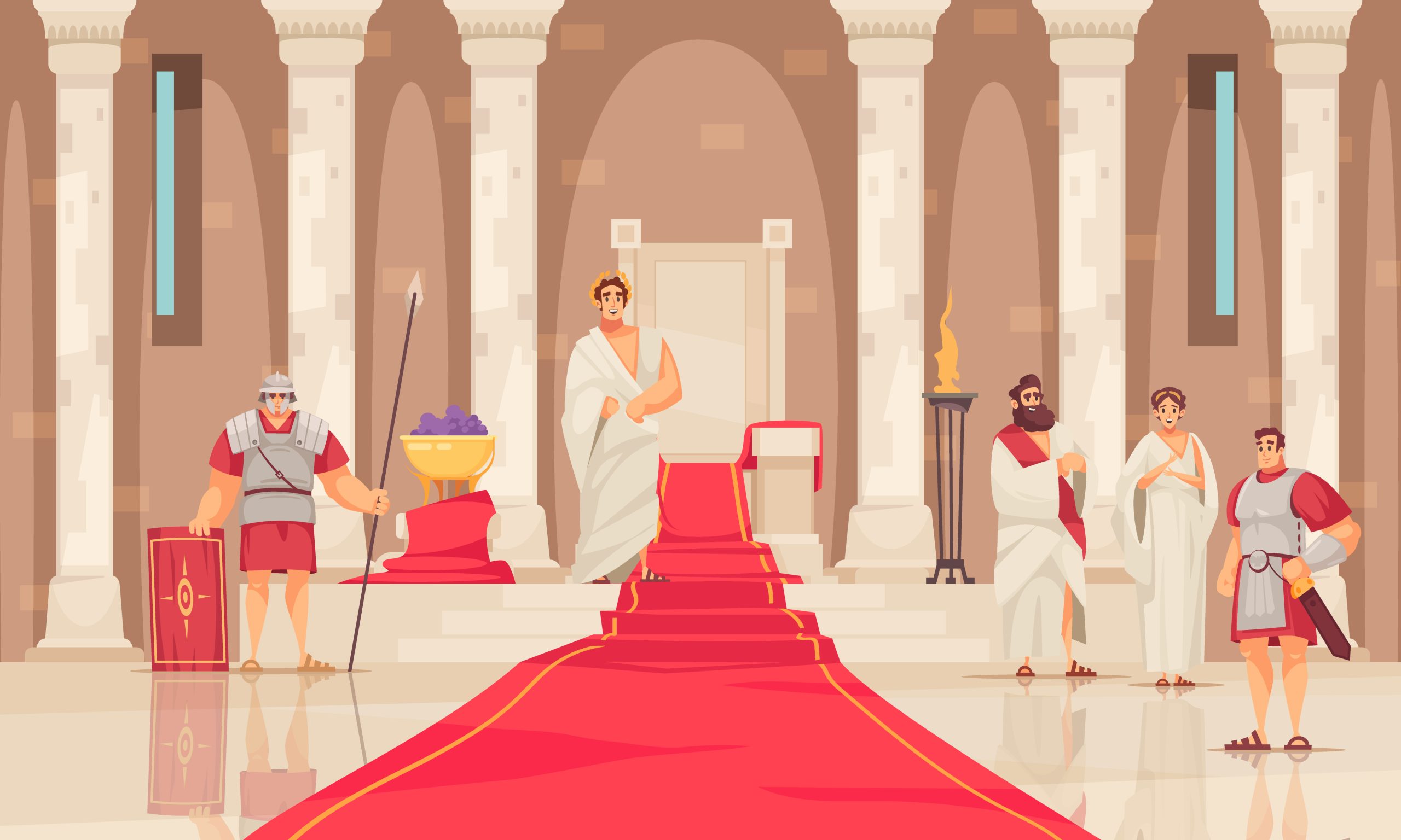 Illustration of a powerful Roman figure dictating policy in ancient times