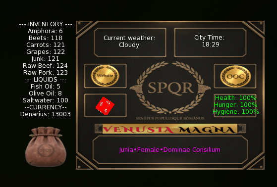 The Venusia Magna Second Life Roleplay HUD Interface